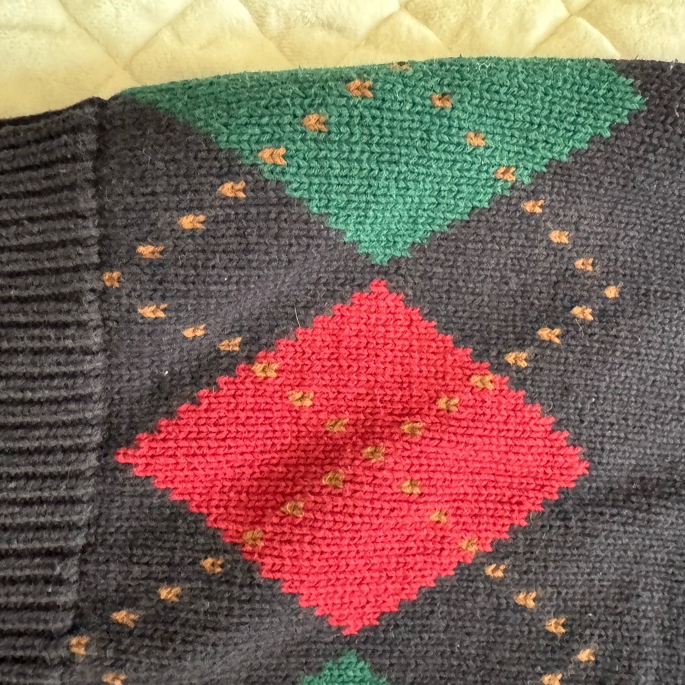 Vintage Lands’ End Argyle Sweater Vest Navy Red Green Preppy Knit - Picture 10 of 12